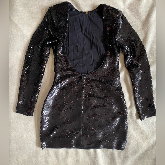 Frame Black Sequin Open Back Bodycon Mini Dress - Picture 12 of 12